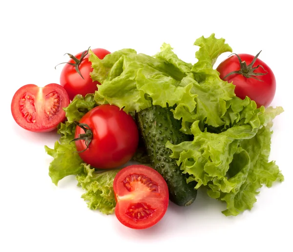 Salade de tomates, concombres, légumes et laitues — Photo