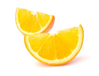 Sliced orange fruit segments isolated on white background clipart