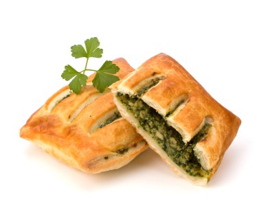 Puff pastry. Healthy pasty with spinach. clipart