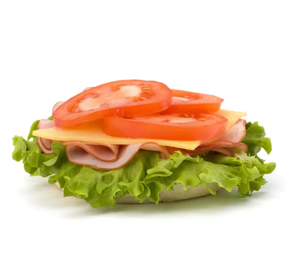 Zdrowe kanapki open z sałaty, pomidor, wędliny i sery — Zdjęcie stockowe