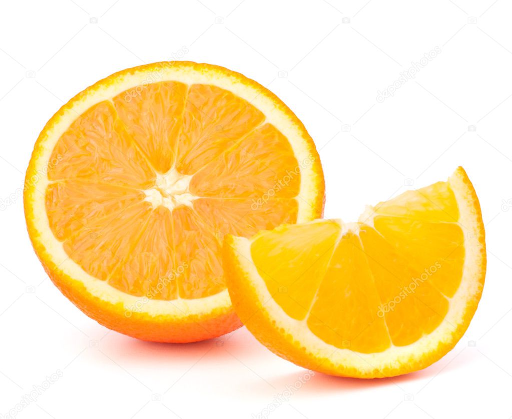 Orange fruit half and segment or cantle