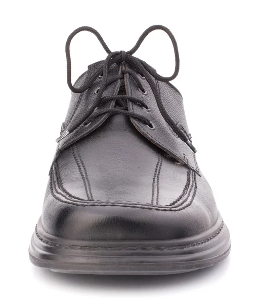 Black glossy mans shoe with shoelaces — Stock Photo, Image