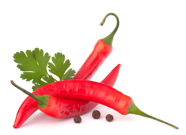 Varm röd chili eller Chili peppar och persilja blad stilleben — Stockfoto
