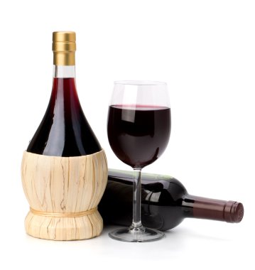 Full red wine glass goblet and bottle clipart