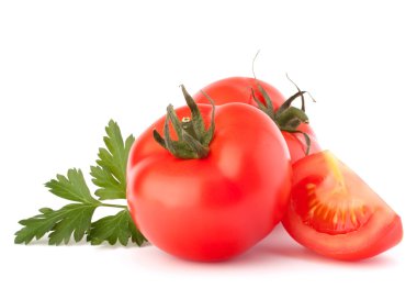 Tomato vegetables and parsley leaves still life clipart