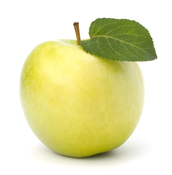 Zoete groene appel met blad — Stockfoto