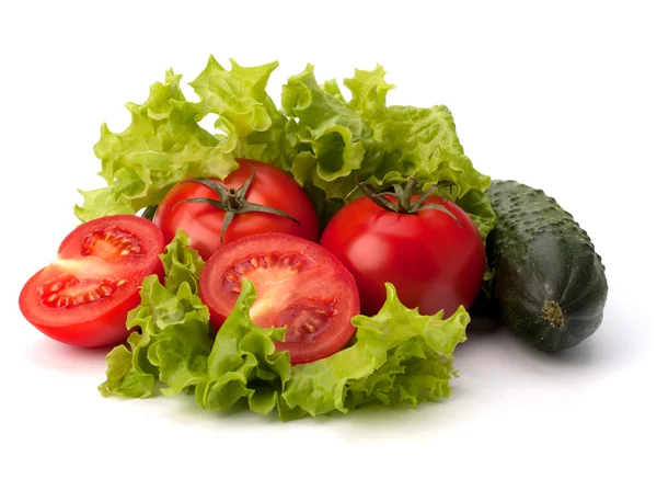 Rajčatový, Okurkový zeleniny a salátu — Stock fotografie
