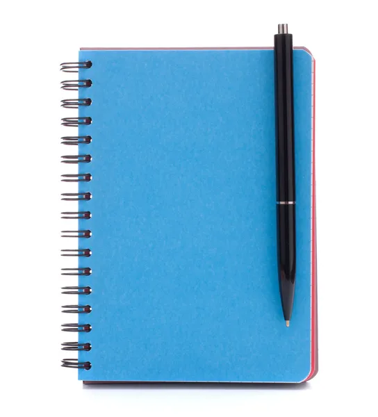 蓝色的封面笔记本与笔 — 图库照片