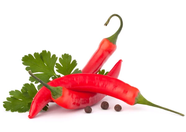 Hot chili czerwony lub chili pieprz i Pietruszka liście martwa natura — Zdjęcie stockowe