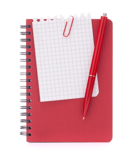 Rotes Notizbuch mit Notizbuch und Stift — Stockfoto