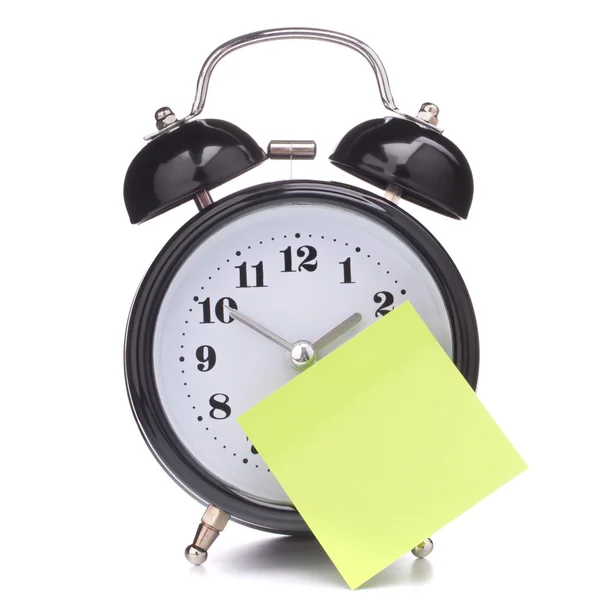 Relógio despertador com papel pegajoso — Fotografia de Stock