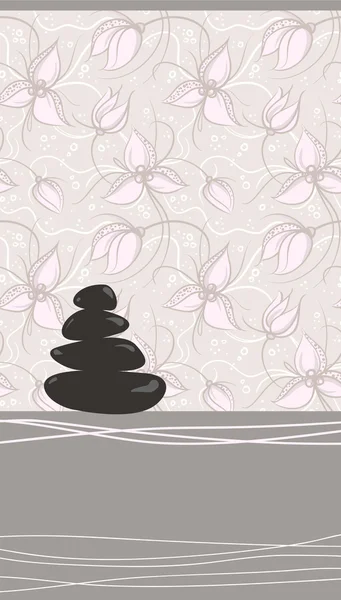 Spa background of black pebble decorated with flowers — Stock Vector