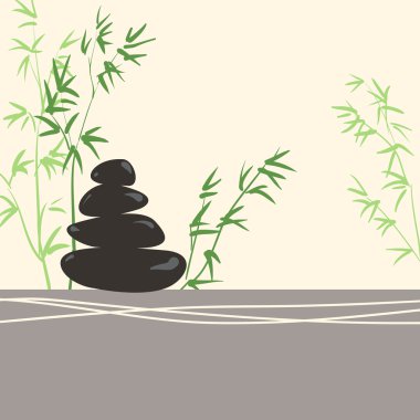 Spa Concept Stylized Zen Basalt Stones with Green Bamboo and Lea clipart