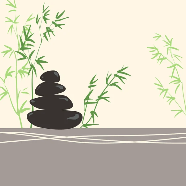 Wellness fogalma stilizált Zen bazalt kövek zöld bambusz és Lea — Stock Vector