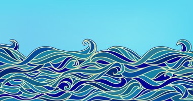 Abstract Waves Background, Vector Blue Colorful Hand-drawn Patte clipart