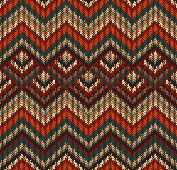 Magnifique motif en tissu tricoté, Style de tricot vert rouge sans couture — Image vectorielle