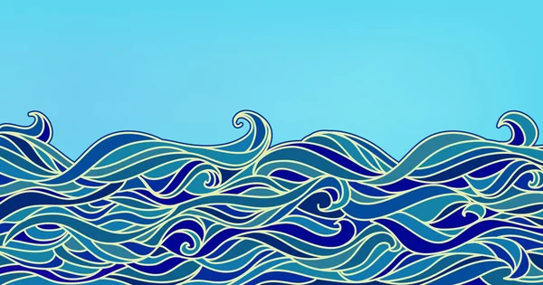 Fondo de ondas abstractas, Vector azul colorido dibujado a mano Patte — Vector de stock