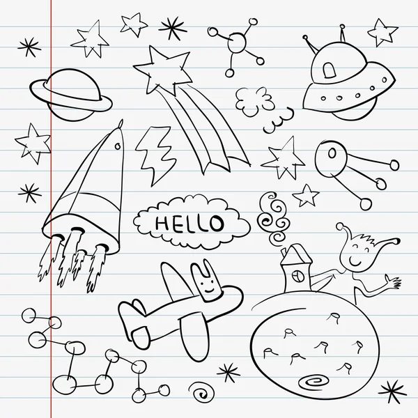 Przestrzeni kosmicznej doodle notebook zestaw — Zdjęcie stockowe