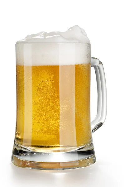 Alcohol light beer mug with froth isolated over white — Stock Photo, Image