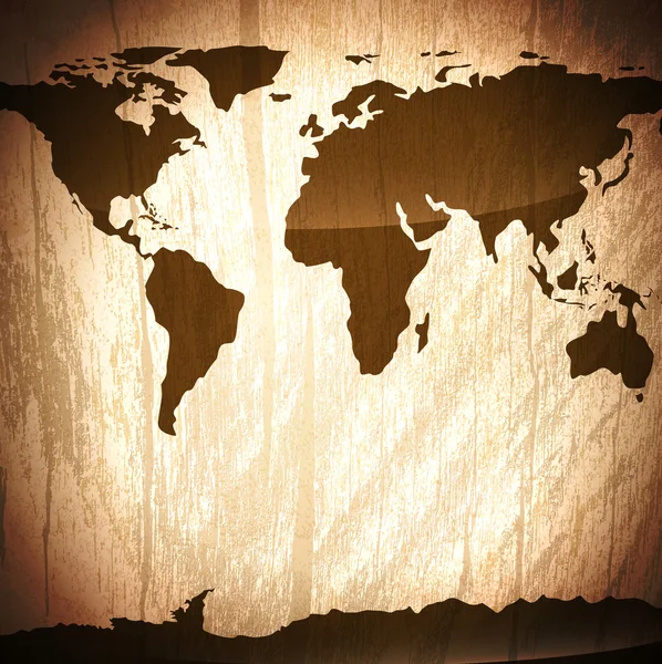 Fundo de madeira vintage com mapa do mundo — Vetor de Stock