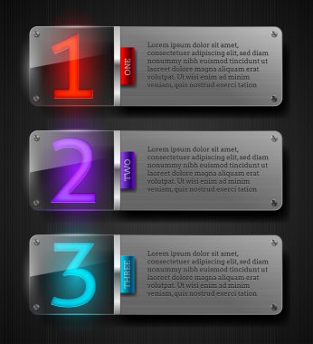 Graphic vector templates - textured metal banners with luminous numbers clipart