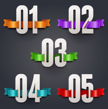 Vector cardboard numbers with color silk ribbons clipart