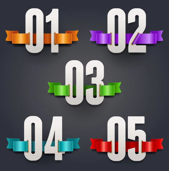 Numeri di cartone vettoriale con nastri di seta a colori — Vettoriale Stock