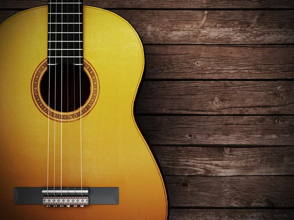 Guitarra acústica sobre fundo de madeira — Fotografia de Stock
