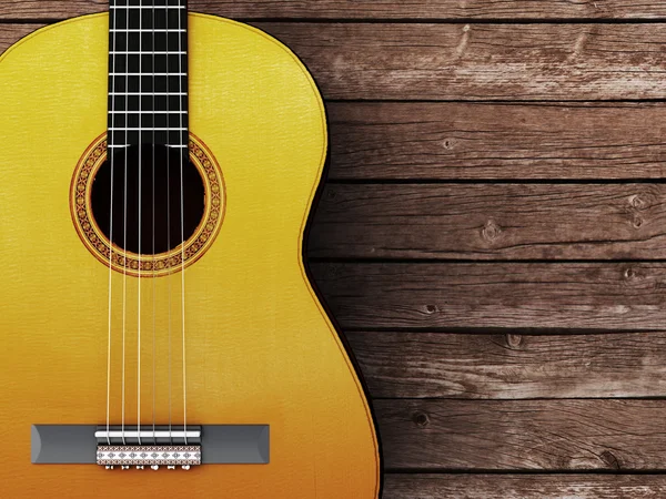 Acoustic guitar on wood background — Stock Photo, Image