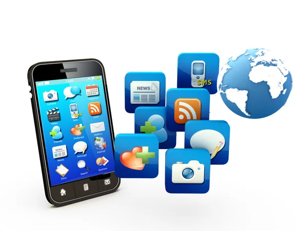 Smartphone con Cloud of Application Icons — Foto Stock