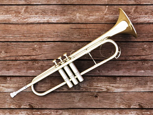 stock image Trumpet on wood