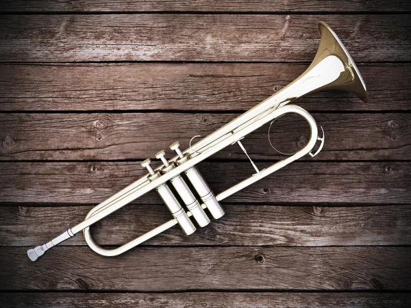 Trumpet on wood — Stock Photo, Image