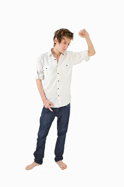 En mand stående på hvid backgound - Stock-foto
