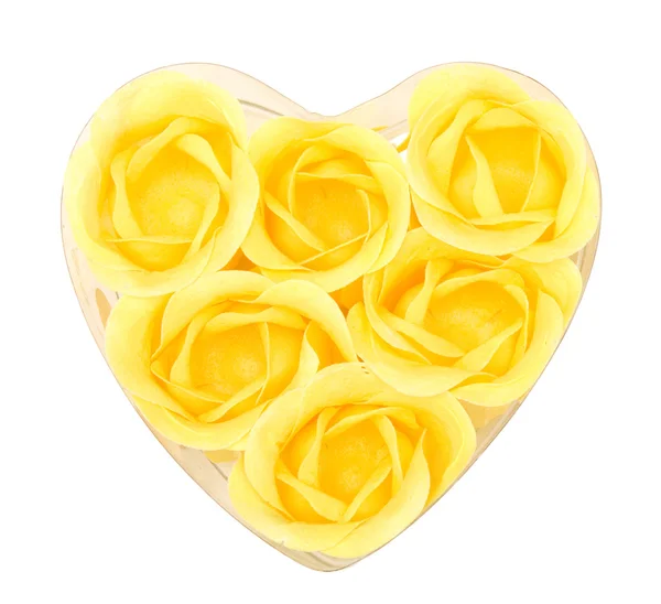 Srdce (krabice) z mýdla žlutý květ — Stock fotografie