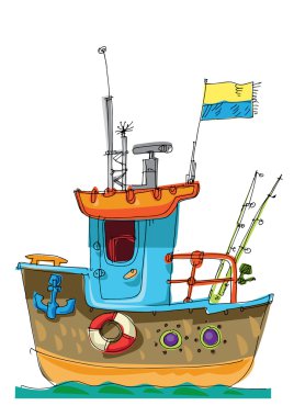 Fish-boat - cartoon - caricature clipart