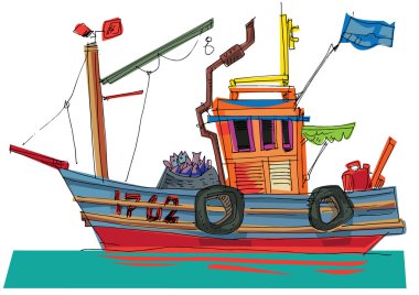 Fish-boat - cartoon - caricature clipart