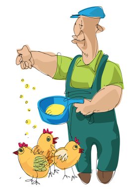 Farmer feeding chickens clipart