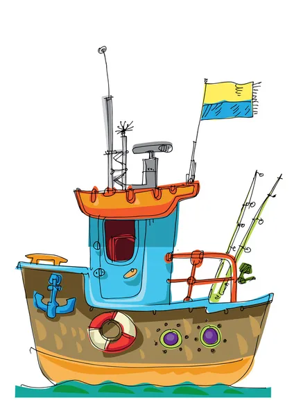 Bateau à poissons - dessin animé - caricature — Image vectorielle