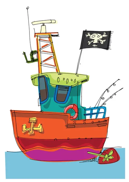 Рыбная лодка - карикатура - карикатура — стоковый вектор
