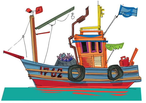 Ryby łódź - kreskówki - karykatura — Wektor stockowy