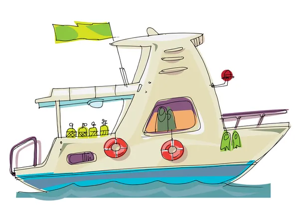 Fish-boat - cartoon - caricature — Stock Vector