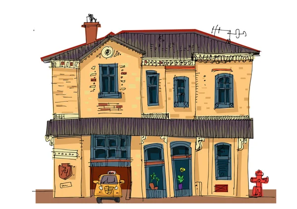 Posto de bombeiros vintage - desenho animado —  Vetores de Stock