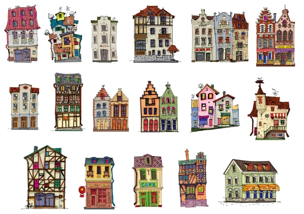 Винтажные фасады - набор - мультфильм — стоковый вектор