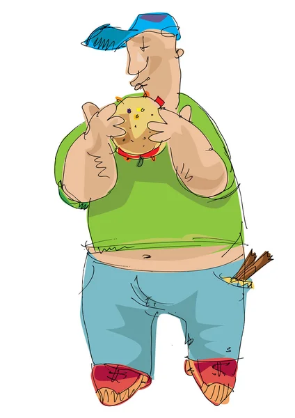 Hamburger-Esser - Witz - Karikatur — Stockvektor