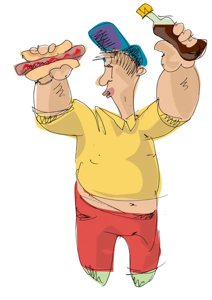 Hot-Dog-Esser - Witz - Karikatur — Stockvektor
