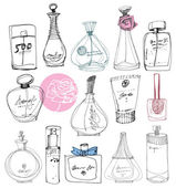 The bottles of perfume on a white background.