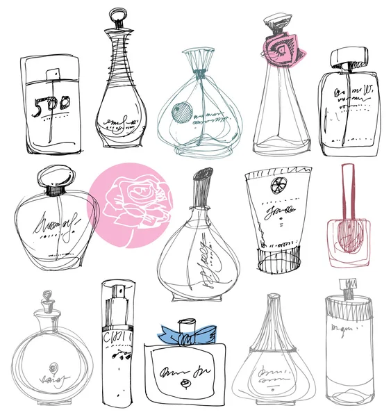 De flessen van parfum op een witte achtergrond. — Stockvector