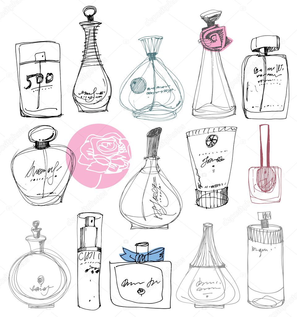 The bottles of perfume on a white background.