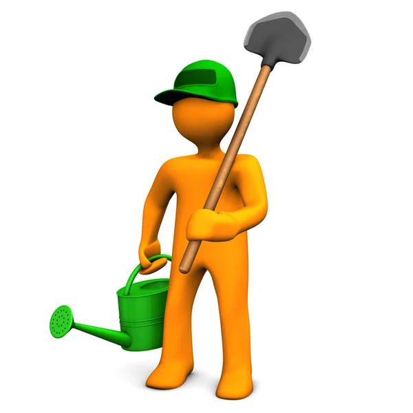 Gardener With Watering Can And Spade — Stock Photo, Image