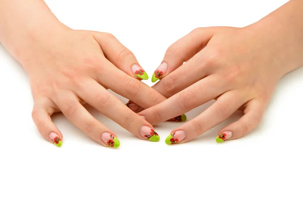 Kobiece ręce zbliżenie do manicure. na białym tle — Zdjęcie stockowe